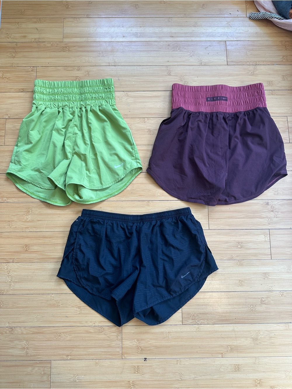 Nike Women’s Athletic Shorts Trio - Black, Lime, Plum